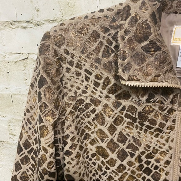 Morgan Cole Brown Beige Faux Leather Fleece Animal Print Jacket - Picture 2 of 4
